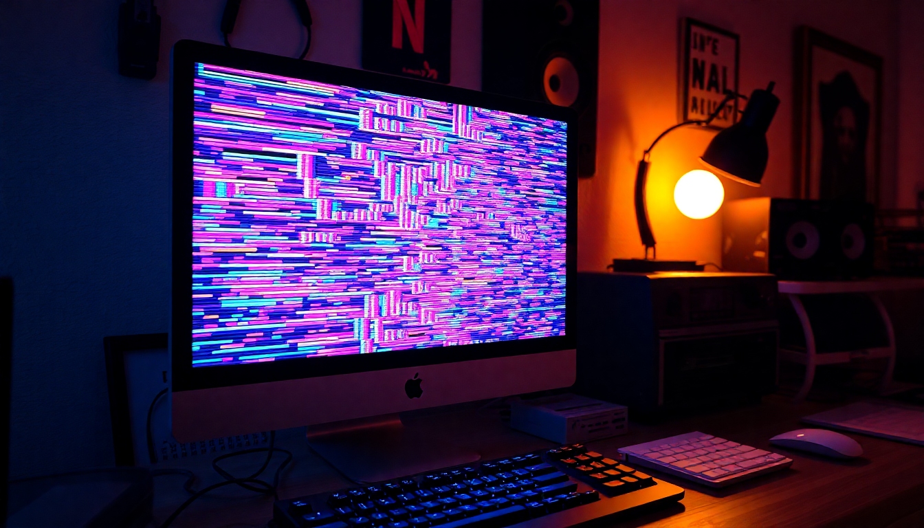 グリッチアートを表示するコンピュータースクリーン